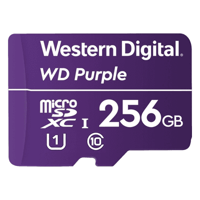 Memoria microSD de 256 GB PURPLE, Especializada Para Videovigilancia, 10 VECES MAYOR DURACIÓN, 3 AÑOS DE GARANTIA