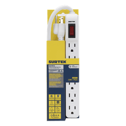 Multicontacto con cable 30 cm. 6 tomas 127 Vca línea, tierra, neutro 15 A max.