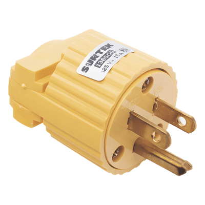 Clavija con Abrazadera Plástica Aterrizada  / 127 V CA 15 A Max.  / Fabricada en Plastico ABS.