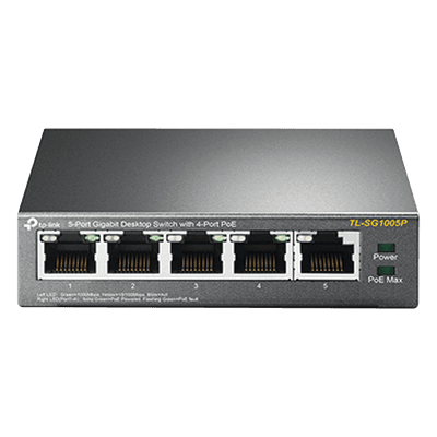 Switch de Escritorio / 5 Puertos Gigabit / 4 Puertos PoE 802.3af/at 65W / PoE Extendido 250m (820 pies) / Sin Ventilador