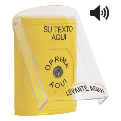 Botón con Texto Personalizado, Tapa Protectora de Policarbonato Súper Resistente, Bocina integrada, Llave para Restablecer