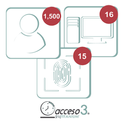 Licencia Software Control de Asistencia / 1500 Empleados / 3 Años / 16 Relojes / 16 Estaciones / Integración Nómina