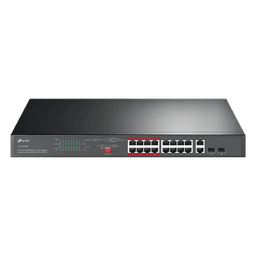 Switch PoE+ No Administrable de 16 puertos 10/100 Mbps / 2 puertos 10/100/1000 Mbps en Combo con 2 Puertos SFP / Presuuesto PoE 250 W / Extensor PoE de hasta 250 metros
