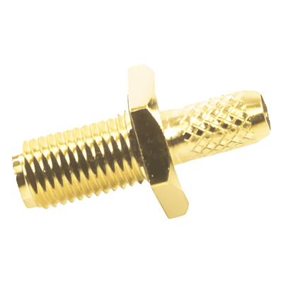 Conector SMA Hembra Inverso de Chasis en D Plano, Anillo Plegable para Cable RG-142/U, Oro/ Oro/ Teflón.