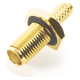 Conector SMA Hembra Inverso de Chasis en D Plano, Anillo Plegable para Cable RG-142/U, Oro/ Oro/ Teflón.