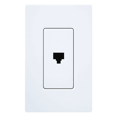 Jack telefónico de pared RJ11 de 6 conductores, diseño a ras de pared, color blanco, para placas Lutron Claro y Satin Colors (placa se vende por separado)
