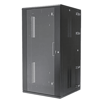 Gabinete PanZone de Montaje en Pared, de 19in, Puerta con Ventana de Seguridad, 26 UR, 635mm de Profundidad, Color Negro