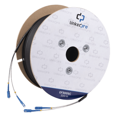 Carrete de Fibra Óptica Monomodo con Conectores SC-SC Duplex, Reforzada con Kevlar, de 300 Metros (984.25 Pies), Para Instalaciones Subterráneas por Tubería