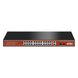 Switch PoE (802.3af/at/bt) / No administrable de largo alcance / Hasta 250m / Con 24 x 10/100Mbps + 2 x SFP Gigabit Combo / 250 W