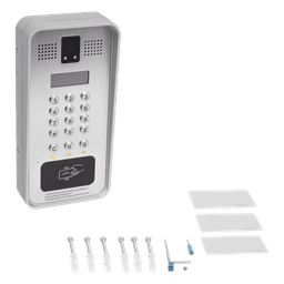 Video portero IP/SIP Con Cámara y pantalla LCD, 2 Relevadores Integrados (entrada y salida), Onvif y lector de tarjetas RFID, puerto WIEGAND (entrada).