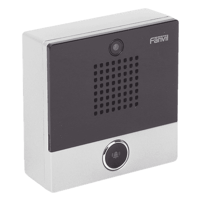 Mini video Intercomunicador para hotelería y hospitales, con diseño elegante, PoE, cámara 1Mpx, 1 botón, 1 relevador integrado de salida y entrada.