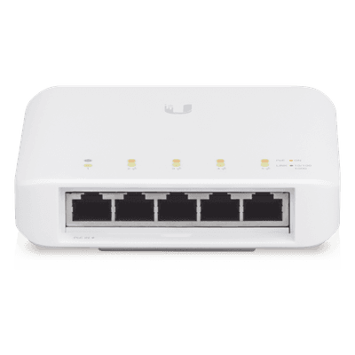 Switch UniFi FLEX de 5 puertos para semi-exterior IP55 (1 x PoE de entrada 802.3af/at/bt y 4 puertos PoE de salida 802.3af)
