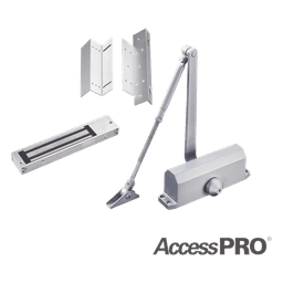 Kit de Control de Acceso / Chapa Magnética 280 kg (600 lbs) / Brackets L y Z / Cierra Puertas 45-65 kg / LED Indicador / Temporizador 1-45 s