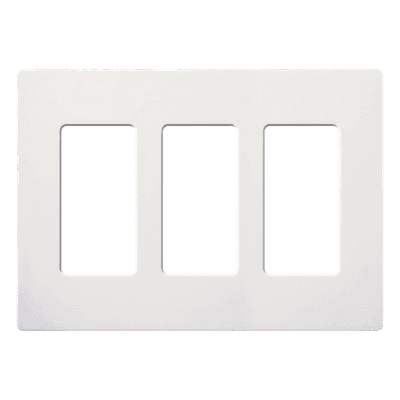 Placa de pared de 3 espacios sin tornillos visibles en acabado Snow satinado, compatible con atenuadores e interruptores Lutron Maestro, Diva, Claro y controles Pico