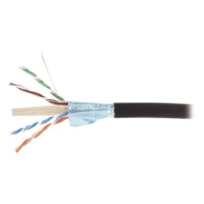 Bobina de Cable Blindado F/UTP de 4 Pares, Para Exterior con Gel, Cat6A (23 AWG), Industrial para Climas Extremos, Enterrado Directo, Color Negro, 305 Metros (1000 Pies)