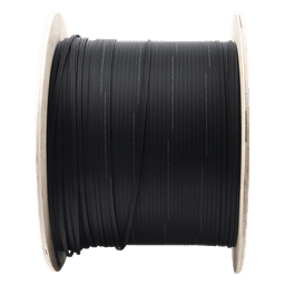 Carrete de 1 km de Fibra Óptica Aérea Mini Figura 8 G.657A2 Tipo Drop, Monomodo de 2 Hilos (Bifibra), Diseñada para Fusionarse, Color Negro, Span 80, (No Soporta Conectores Mecánicos)