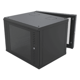 Gabinete de Pared Abatible / Rack 19" 12U / Carga 50 kg / Cristal Templado / Giro 180° / Acero Negro