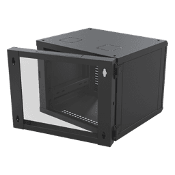 Gabinete de Pared Abatible / Rack 19" 12U / Carga 50 kg / Cristal Templado / Giro 180° / Acero Negro