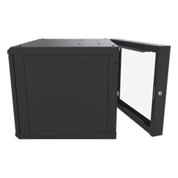 Gabinete de Pared Abatible / Rack 19" 12U / Carga 50 kg / Cristal Templado / Giro 180° / Acero Negro