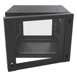 Gabinete de Pared Abatible / Rack 19" 12U / Carga 50 kg / Cristal Templado / Giro 180° / Acero Negro