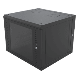 Gabinete de Pared Abatible / Rack 19" 12U / Carga 50 kg / Cristal Templado / Giro 180° / Acero Negro