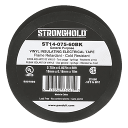 Cinta Eléctrica STRONGHOLD para Aislar, de PVC, Uso General Reparación y Mantenimiento, Grosor de 0.18mm (7 mil), Ancho de 19mm, y 18m de Largo, Color Negro