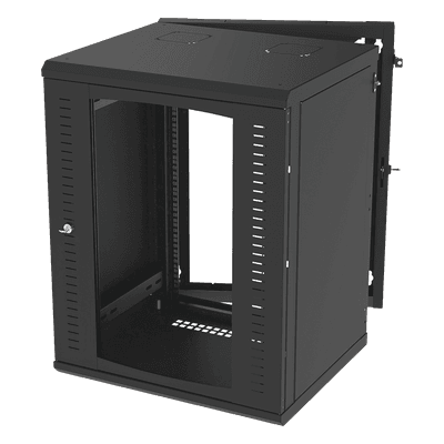 Gabinete Abatible de Pared (Con Marco Trasero) con Rack 19" de 16 Unidades. Ventana de Cristal Templado.