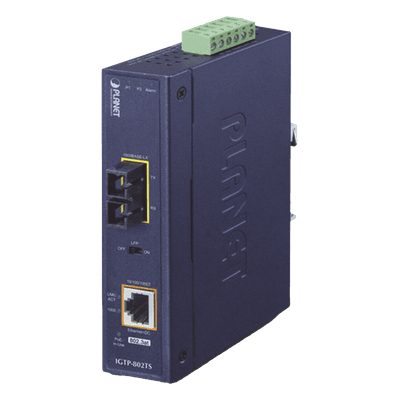Convertidor de Medios Industrial PoE+ 1000BASE-LX a 10/100/1000BASE-T 802.3at (SC,SM) -20 km