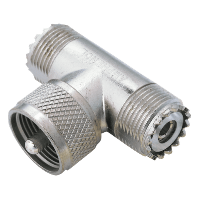 Adaptador en "T" AMPHENOL, de UHF Macho (PL-259) a Doble UHF Hembra (SO-239) para WP-629, WP-639, WP-641.