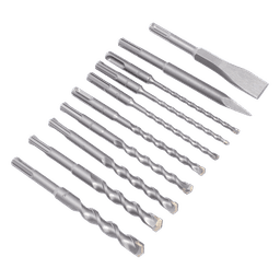 Juego de Brocas y Cincéles SDS PLUS / 10 Piezas / 3/16'' a 9/16'' / 6-1/4'' (158 mm) Largo Estándar