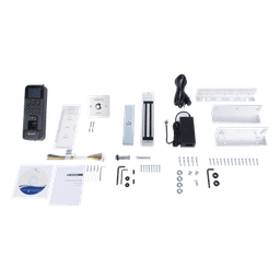 Kit de Control de Acceso TODO INCLUIDO con Lector de Huellas y Tarjetas / 3,000 Huellas / Compatible con App Hik-Connect / Incluye Electroimán  Botón de Salida y Montajes Z y L para imán (DS-K1T804)