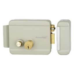 Cerradura Eléctrica con Botón de Salida / Doble Cerrojo / Exterior Derecha / 12 VCA 2.5A / Compacta 129 x 103 x 38 mm