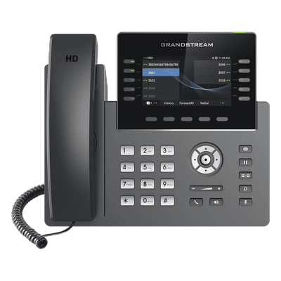 Teléfono IP Wi-Fi, Grado Operador, 10 líneas SIP con 5 cuentas, pantalla a color 4.3", puertos Gigabit, Bluetooth, PoE, codec Opus, IPV4/IPV6 con gestión en la nube GDMS