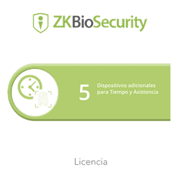 Licencia para ZKBiosecurity permite gestionar hasta 5 dispositivos para tiempo y asistencia