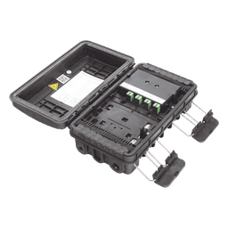 Caja de Distribución de Fibra Óptica para 24 Empalmes, con 8 acopladores SC/APC simplex, Exterior IP65, Color Negro