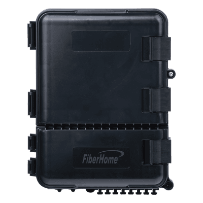 Caja de Distribución de Fibra Óptica para 24 Empalmes, con 8 Acopladores SC/APC Simplex, Exterior IP55, Color Negro