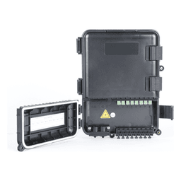 Caja de Distribución de Fibra Óptica para 24 Empalmes, con 8 Acopladores SC/APC Simplex, Exterior IP55, Color Negro