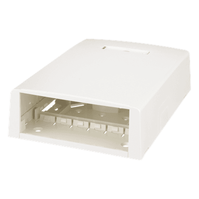 Caja de Montaje en Superficie / 12 Puertos Mini-Com / Almacenamiento 24 m (78.7 ft) de Fibra / ABS RoHS / 120 x 46.1 x 170.1 mm