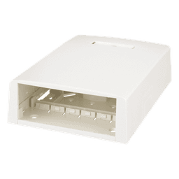 Caja de Montaje en Superficie / 12 Puertos Mini-Com / Almacenamiento 24 m (78.7 ft) de Fibra / ABS RoHS / 120 x 46.1 x 170.1 mm