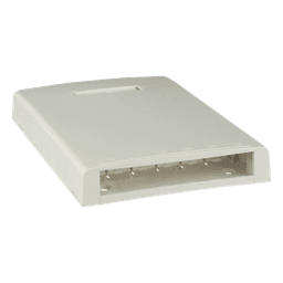 Caja de Montaje en Superficie, con Accesorio para Resguardo de Fibra Óptica, para 6 Módulos Mini-Com, Color Blanco Mate