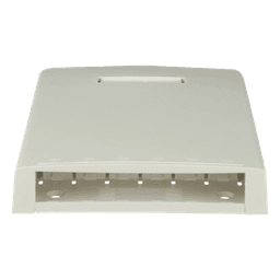 Caja de Montaje en Superficie, con Accesorio para Resguardo de Fibra Óptica, para 6 Módulos Mini-Com, Color Blanco Mate