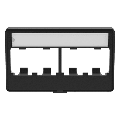 Placa de Mobiliario Modular Estándar, Salidas Para 4 Puertos Mini-Com, Con Espacio Para Etiquetas, Color Negro
