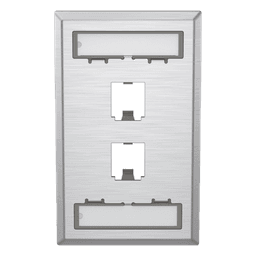 Placa de Pared Vertical, de Acero Inoxidable, Salida Para 2 Puertos Mini-Com, Con Espacios Para Etiquetas