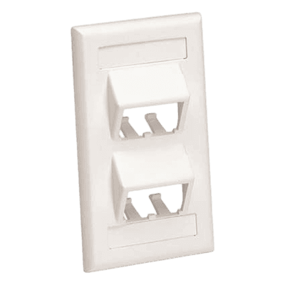 Placa de Pared Vertical Clásica, Salida Para 4 Puertos Mini-Com Inclinados, Con Espacios Para Etiquetas, Color Blanco Mate