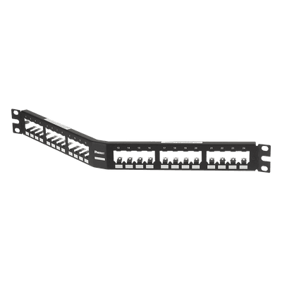 Panel de Parcheo Modular Mini-Com (Sin Conectores), Angulado, Totalmente Blindado, de 24 Puertos, 1UR