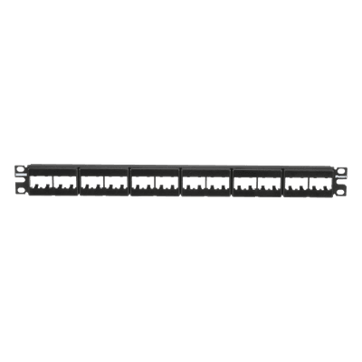 Panel de Parcheo Modular / 24 Puertos / 1UR / Plano / Sin Blindaje / Mini-Com / 19 Pulgadas