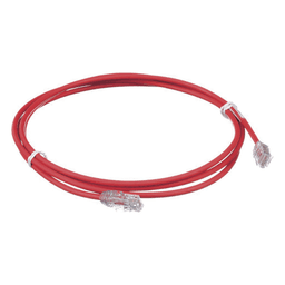 Cable de Parcheo UTP Cat6A, CM/LSZH, Diámetro Reducido (28AWG), Color Rojo, 2.13 Metros (7 Pies)