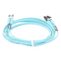 Jumper de Fibra Optica Multimodo 50/125 OM4, LC-LC Duplex, OFNR (Riser), Color Aqua, 3 Metros (9.84 Pies)