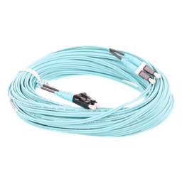 Jumper de Fibra Optica Multimodo 50/125 OM4, LC-LC Duplex, OFNR (Riser), Color Aqua, 20 Metros (65.62 Pies)