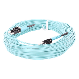 Jumper de Fibra Optica Multimodo 50/125 OM4, LC-LC Duplex, OFNR (Riser), Color Aqua, 20 Metros (65.62 Pies)